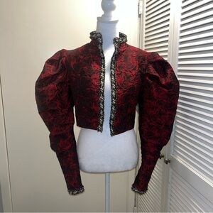 AKIRA cropped brocade jacket with puff selves and rose print NEW size small